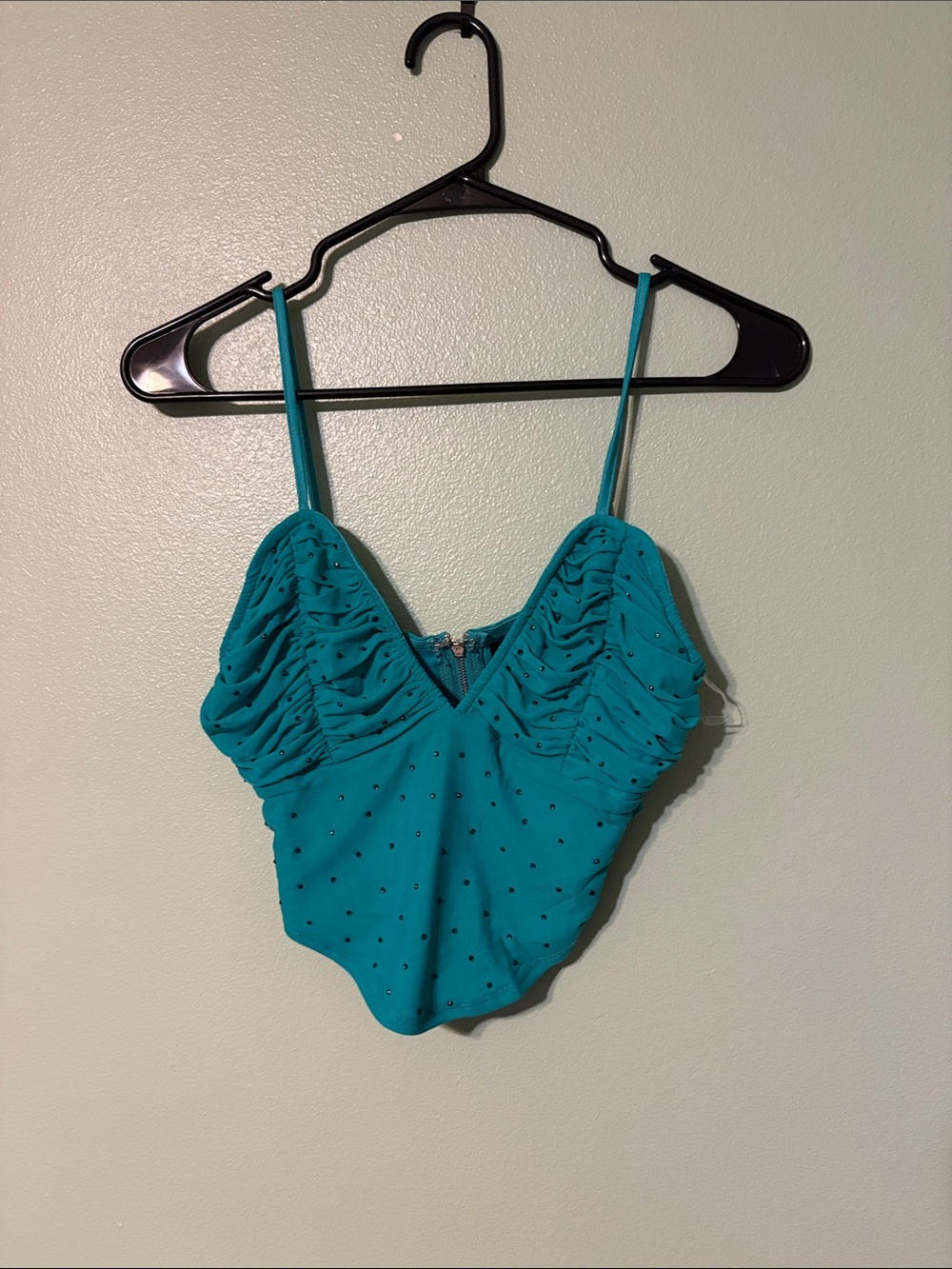 Teal Ruched Spaghetti Strap Tank Top
